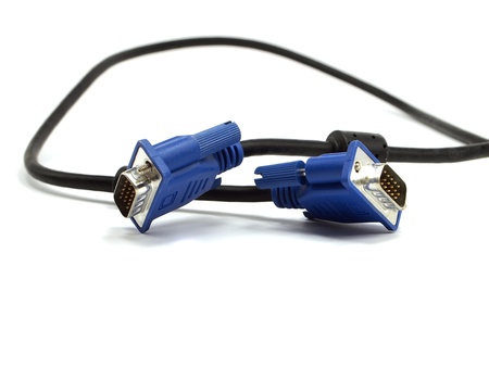 Blue VGA cable on a white background       の写真素材