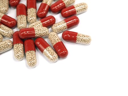 pharmaceutical capsules on a white background 
の写真素材