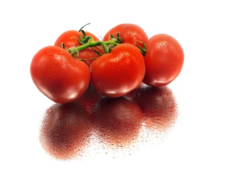 fresh tomatoes on a white background with water drops     の写真素材
