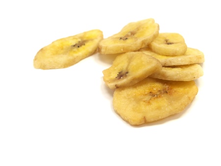 banana chips on a white background の写真素材