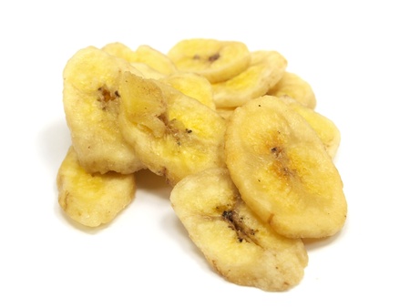 banana chips on a white background の写真素材