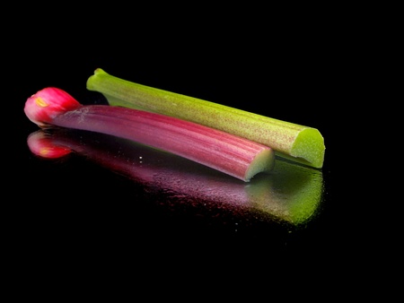 Rhubarb stalks on a black background with water drops
     の写真素材