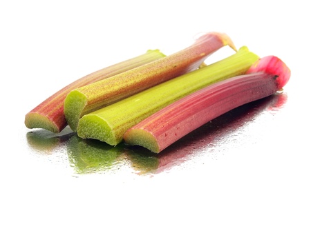 Rhubarb stalks on a white background with water drops
     の写真素材