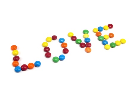 colorful chewy dragees on a white background 
の写真素材