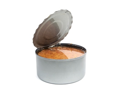 bank of canned tuna fish on a white background   の写真素材