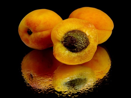 apricots on a black background with water drops 
の写真素材