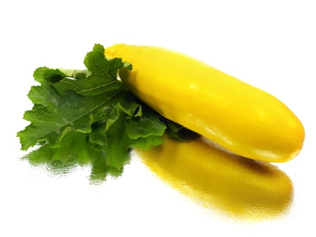 yellow zucchini with leaf on a white background with water drop
の写真素材