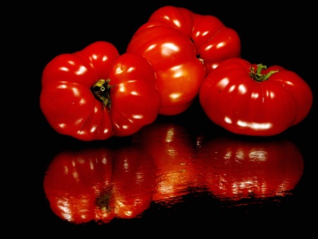 fresh organic tomatoes on a black background with water drop 
   の写真素材