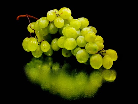 bunch of green grapes on a black background with water drops
      の写真素材