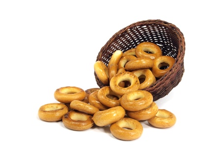 Ring bagels in basket on a white background 
  の写真素材