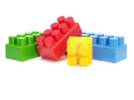 plastic building blocks on a white background 
の写真素材