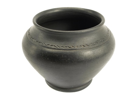 black clay pot on a white background        の写真素材