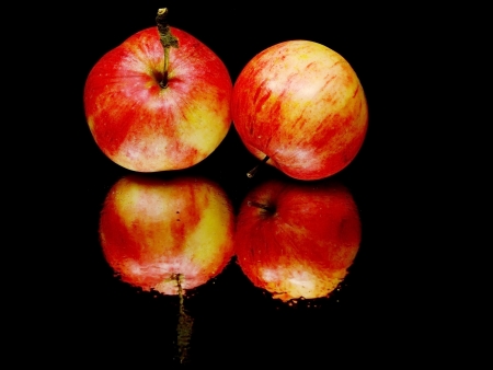 red organic apple on a black background with water drops    の写真素材