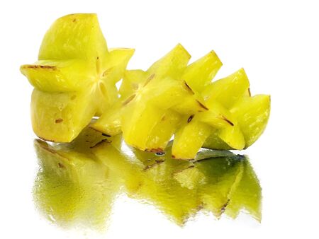 carambola - starfruit on a white background with water drops 
     の写真素材