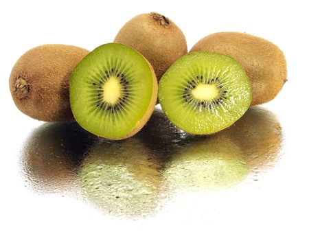kiwi fruits on a white background with water drops
   の写真素材