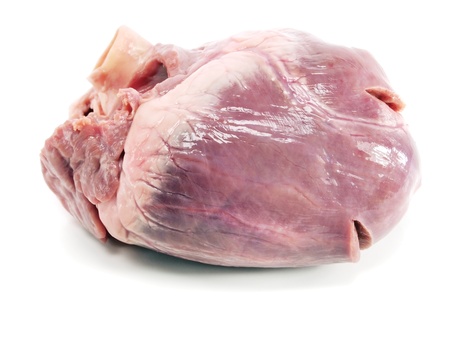 Raw pork heart on a white backgroundの写真素材