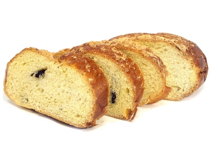 Sweet bread plait with raisins on a white background 
  の写真素材