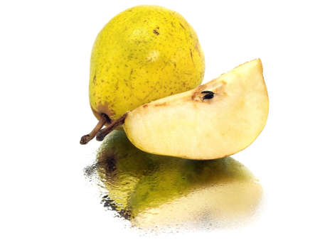 yellow organic pear on a white background with water drop 
     の写真素材