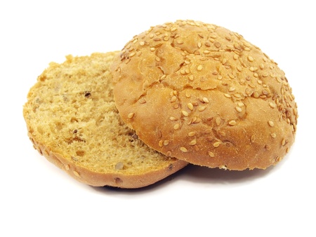 bread with sesame seeds on a white backgroundの写真素材