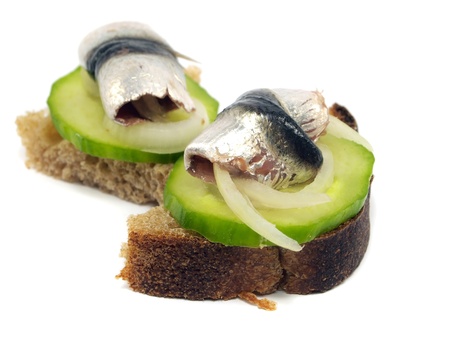 sandwich with marinated sprat on a white background 
      の写真素材