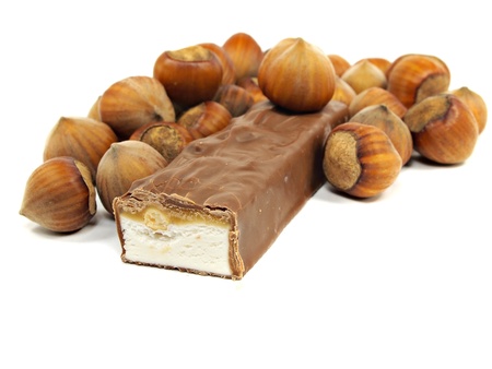chocolate with nuts on a white background 
    の写真素材