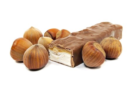chocolate with nuts on a white background 
    の写真素材