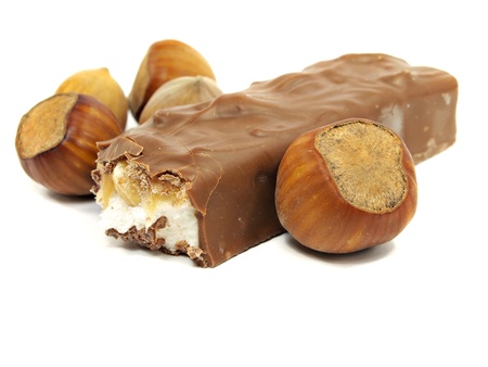 chocolate with nuts on a white background 
    の写真素材