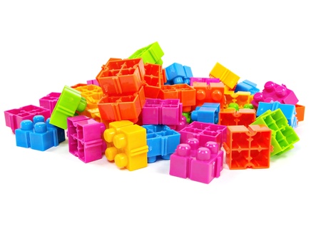plastic building blocks on a white background 
の写真素材