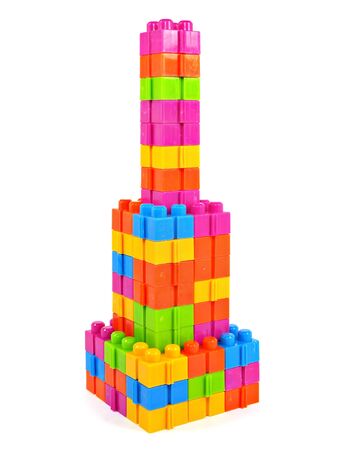 plastic building blocks tower on a white background 

の写真素材