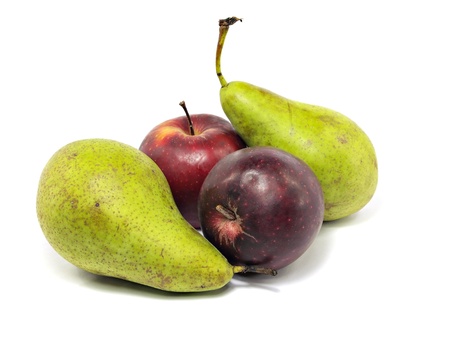 organic green pears and dark red apples on a white background 
  の写真素材