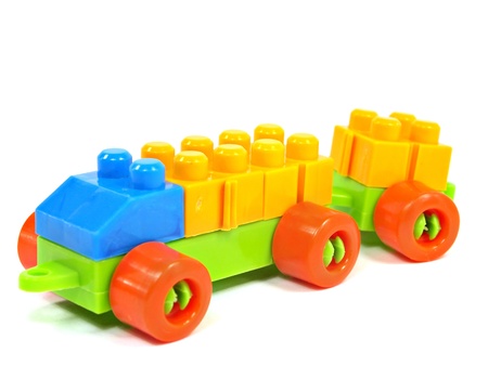 plastic building blocks truck on a white background 
    の写真素材
