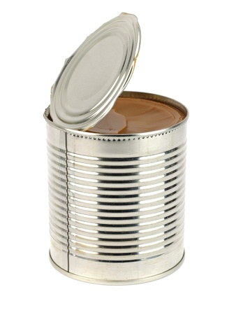 can of caramelized condensed milk on white background の写真素材