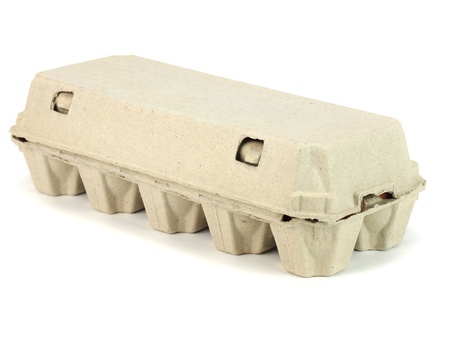 Eggs in paper box on a white background     の写真素材