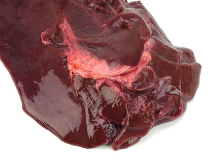 raw pork liver on a white backgroundの写真素材
