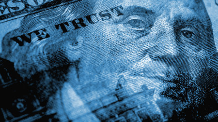 american paper money. A 100 dollar bill with a portrait of Benjamin Franklin in focus. US banknotes...