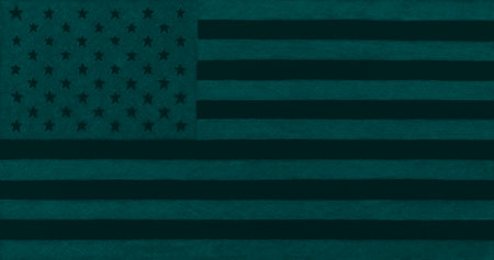 US flag. Black and dark turquoise tinted background. Patriot wallpaper. Inverted stars and stripesの写真素材
