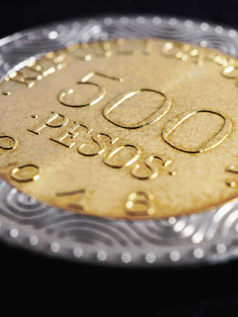 Translation: 500 Colombian pesos Republic of Colombia. Colombian coin 500 pesos. Peso of Colombia....