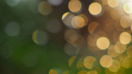 abstract background. Blurred raindrops on a window glass at sunset. Yellow round spots on a green...
