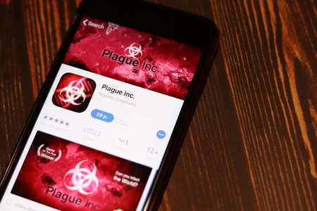 Los Angeles, California, USA - 27 November 2019: Plague Inc App Store page close up, Illustrative...