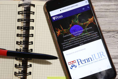 Los Angeles, California, USA - 7 December 2019: Phone screen with University of Pennsylvania website page top view. Higher education admission concept, Illustrative Editorial.のeditorial素材