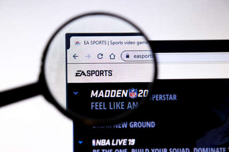 Los Angeles, California, USA - 19 December 2019: EA Sports website page. Easports.com logo on display screen close-up, Illustrative Editorial.のeditorial素材