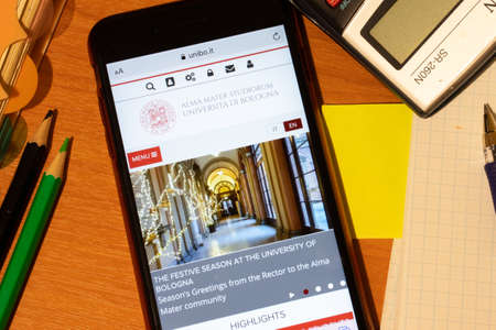 Saint-Petersburg, Russia - 10 January 2020: Phone screen with Alma Mater Studiorum - University of...