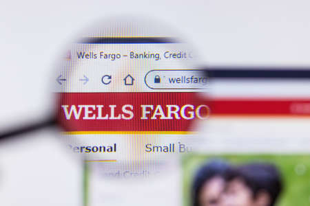 Saint-Petersburg, Russia - 10 January 2020: Wells Fargo website page on laptop display with logo, Illustrative Editorial.のeditorial素材