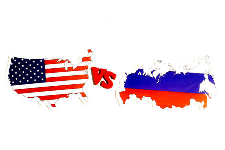 Russia against USA political concept. America vs Russian Federation illustration.の写真素材