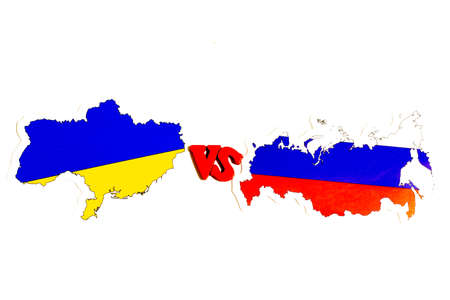 Russia vs Ukraine concept. Politics illustration. National flags.の写真素材