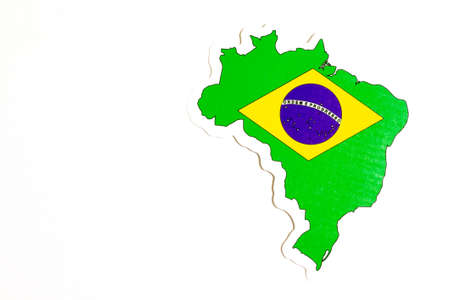 National flag of Brazil. Country outline on white background with copy space. Politics illustration.の写真素材