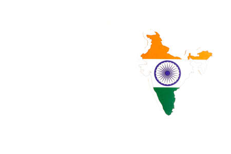 National flag of India. Country outline on white background with copy space. Politics illustration.の写真素材