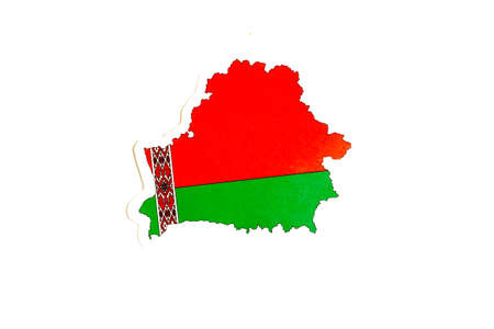 National flag of Belarus. Country outline on white background with copy space. Politics illustration.の写真素材