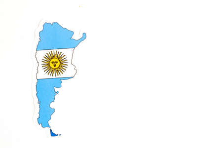 National flag of Argentina. Country outline on white background with copy space. Politics illustration.の写真素材