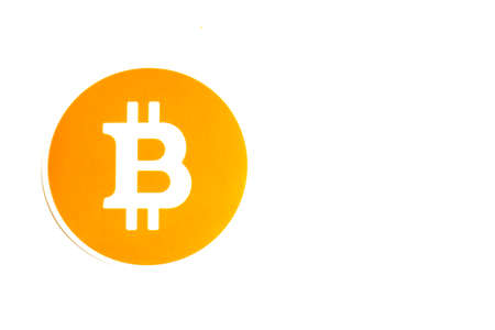 Bitcoin icon symbol on white background with copy space.